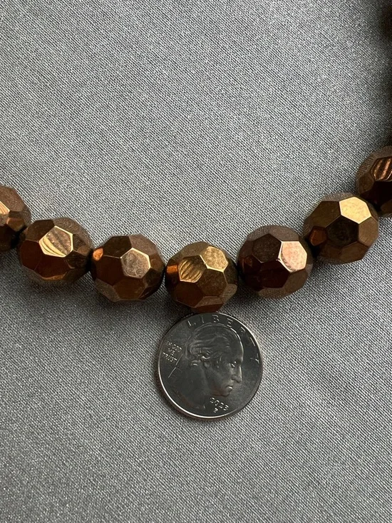 Faceted Metallic Brown Statement 8” Necklace - Picture 10 of 11